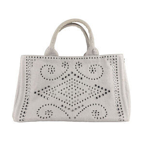 Prada Canapa Canvas Metal Handbag Shoulder Bag Gray